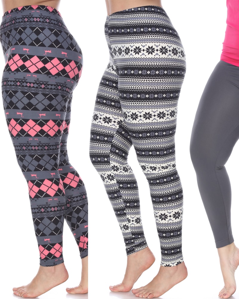 Front of a model wearing a size one-size-fits-all Pack of 3 Leggings in PACK 158 - Grey by White Mark. | dia_product_style_image_id:250051